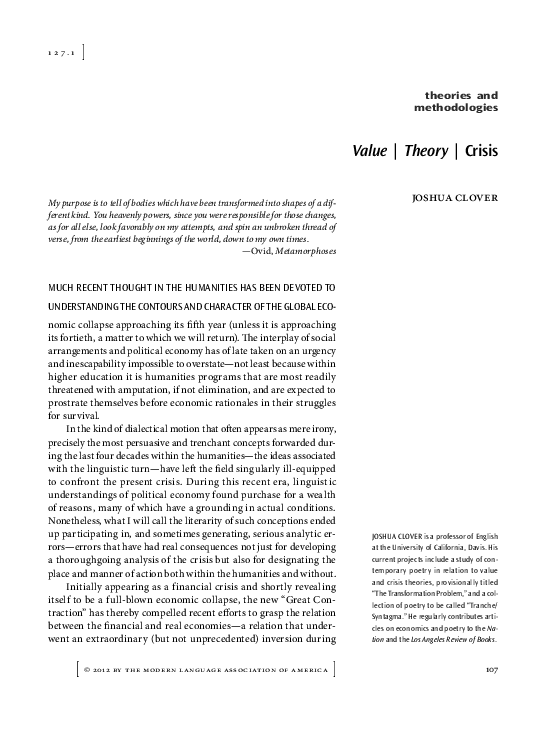 Pdf Value Theory Crisis