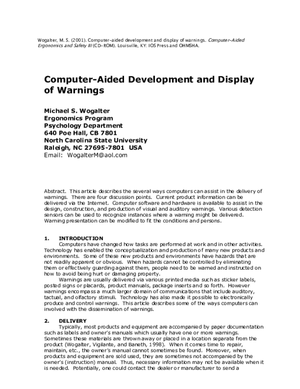 (PDF) Computer-Aided Development and Display of Warnings