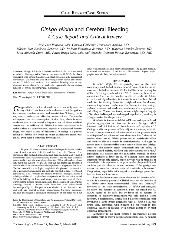(PDF) Ginkgo biloba and Cerebral Bleeding A Case Report and Critical