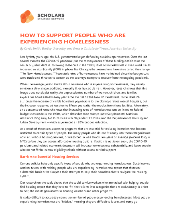 (PDF) HOW TO SUPPORT PEOPLE WHO ARE EXPERIENCING HOMELESSNESS