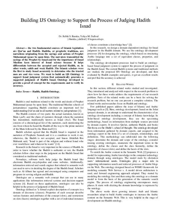 (PDF) Building IJS Ontology to Support the Process of Judging Hadith Isnad