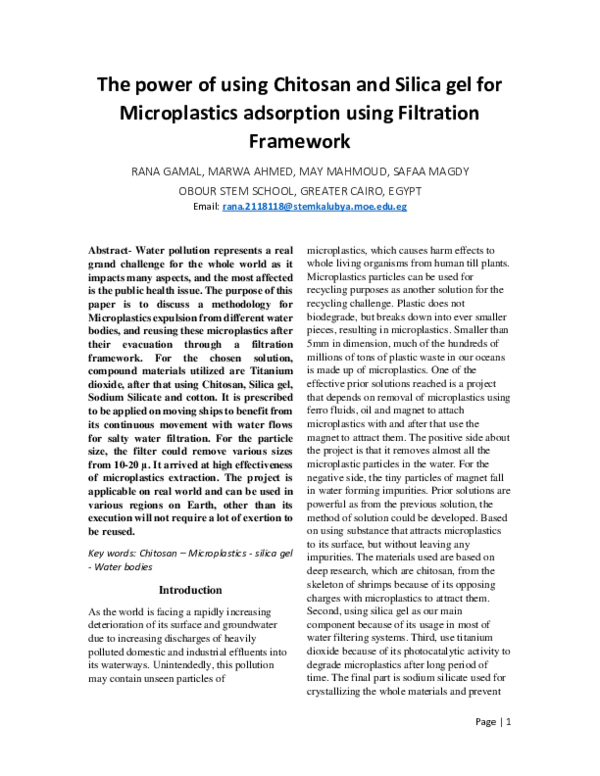 (PDF) The power of using Chitosan and Silica gel for Microplastics ...