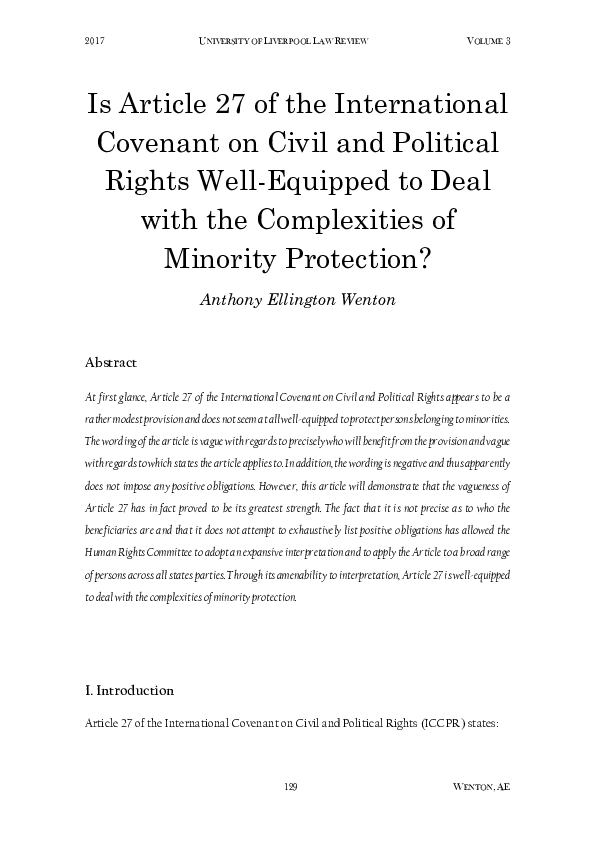 (PDF) Is Article 27 of the International Covenant on Civil and ...