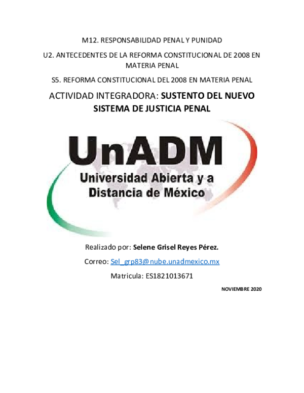 (DOC) ACTIVIDAD INTEGRADORA: SUSTENTO DEL NUEVO SISTEMA DE JUSTICIA PENAL