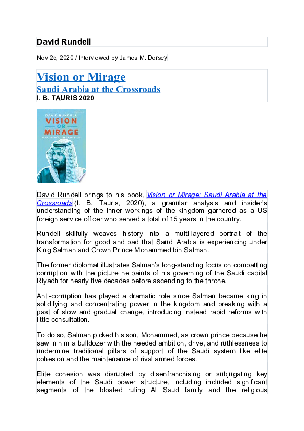 (DOC) David Rundell Vision or Mirage Saudi Arabia at the Crossroads