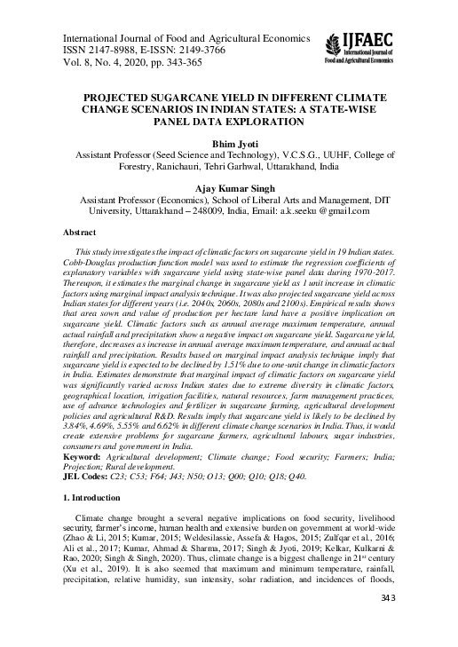 (PDF) PROJECTED SUGARCANE YIELD IN DIFFERENT CLIMATE CHANGE SCENARIOS ...