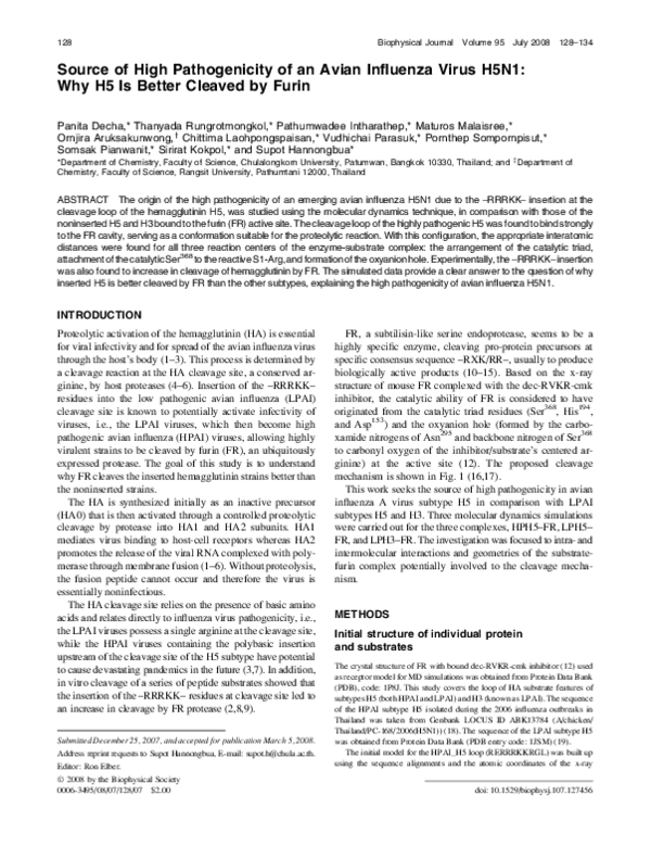 (PDF) Source of High Pathogenicity of an Avian Influenza Virus H5N1 ...