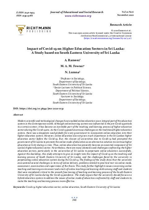 (PDF) Impact of Covid-19 on Higher Education Sectors in Sri Lanka: A ...
