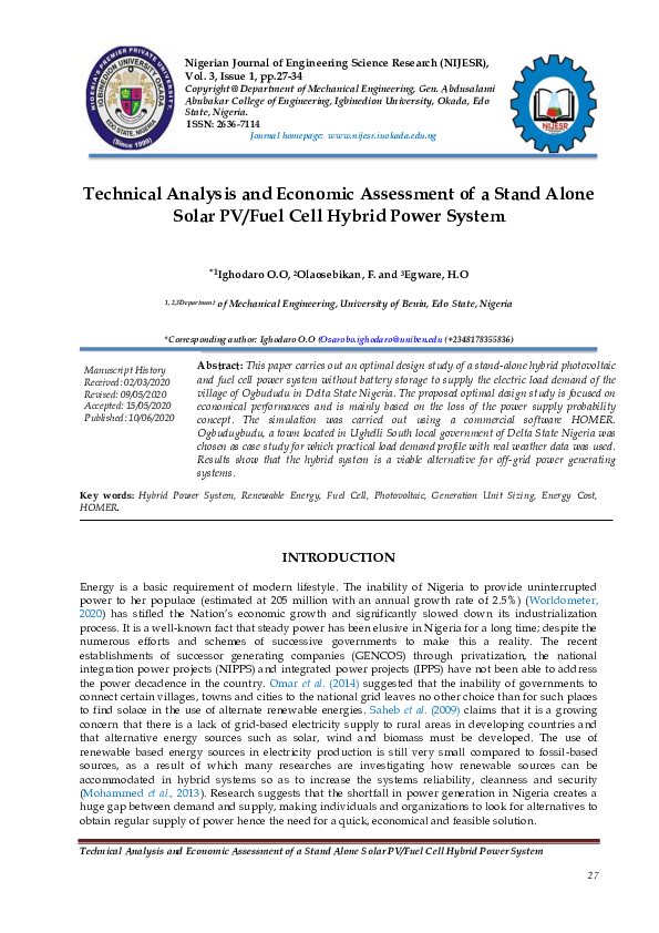 (PDF) Technical Analysis and Economic Assessment of a Stand Alone Solar ...