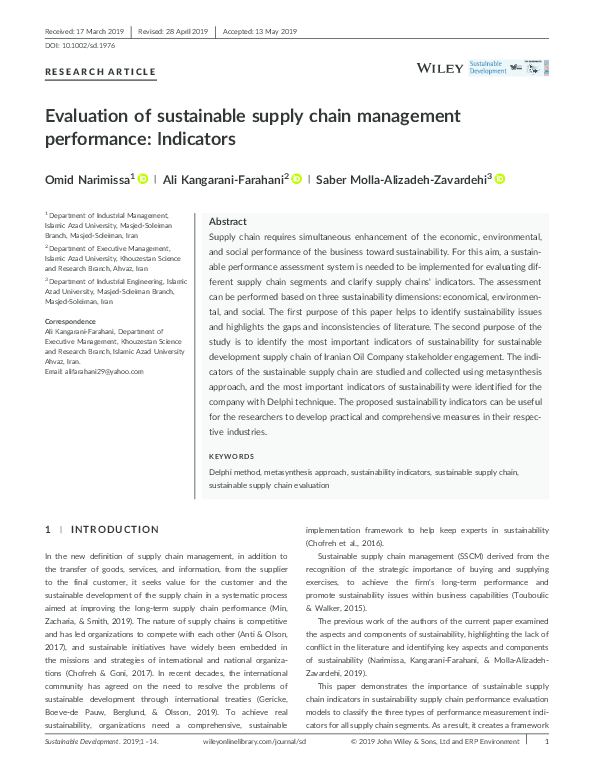 (PDF) Evaluation of sustainable supply chain management performance ...