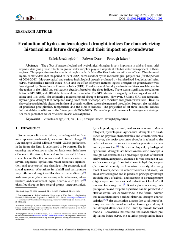 (PDF) Evaluation of hydro-meteorological drought indices for ...