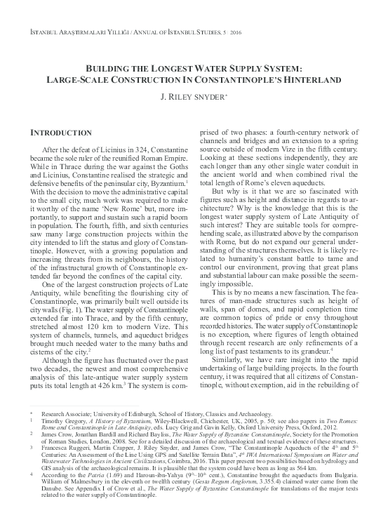 Building the Longest Water Supply System: Large-scale Construction in Constantinople’s Hinterland