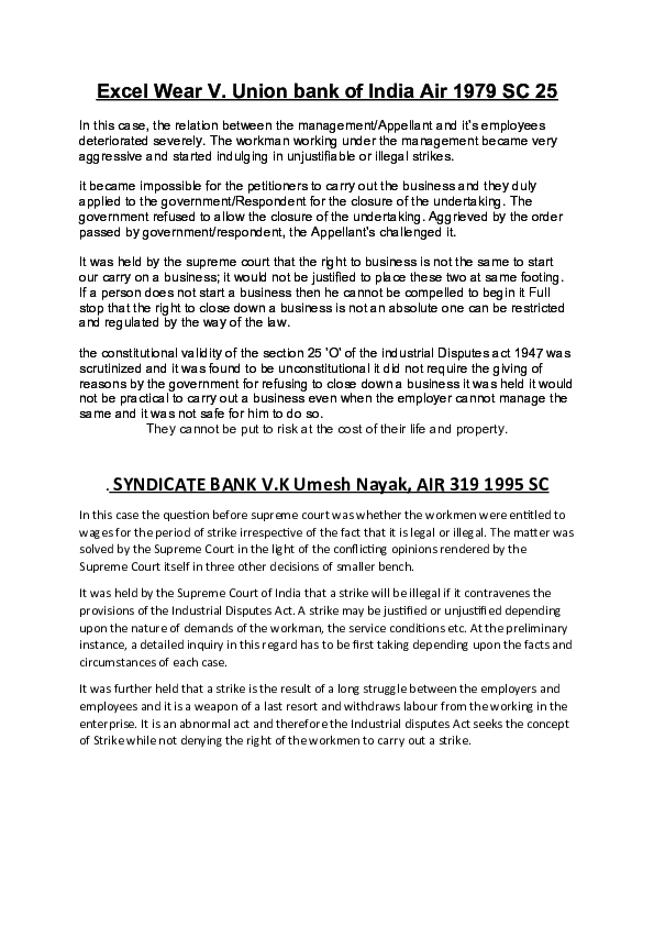 (DOC) Excel Wear V. Union bank of India Air 1979 SC 25 Krishnendu