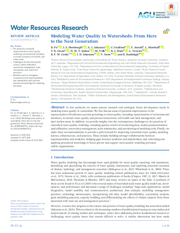 (PDF) Modeling Water Quality in Watersheds: From Here to the Next ...
