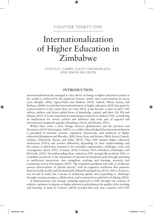 (PDF) Internationalization of Higher Education in Zimbabwe Evelyn C H