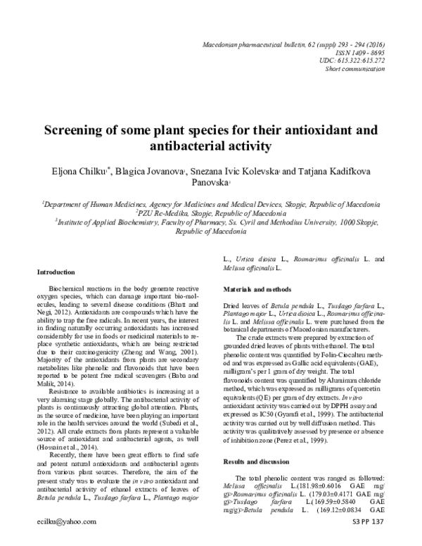 (PDF) Screening of some plant species for their antioxidant and ...
