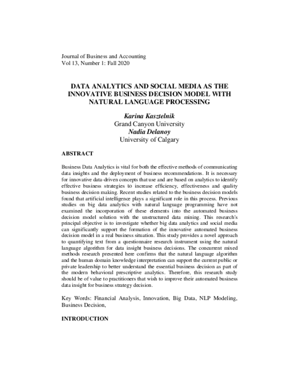 (PDF) DATA ANALYTICS AND SOCIAL MEDIA AS THE INNOVATIVE BUSINESS ...