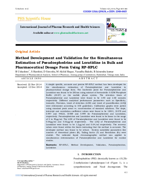 (PDF) Method Development and Validation for the Simultaneous Estimation ...