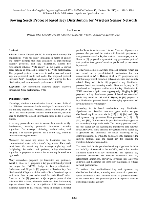 (PDF) Sowing Seeds Protocol based Key Distribution for Wireless Sensor ...