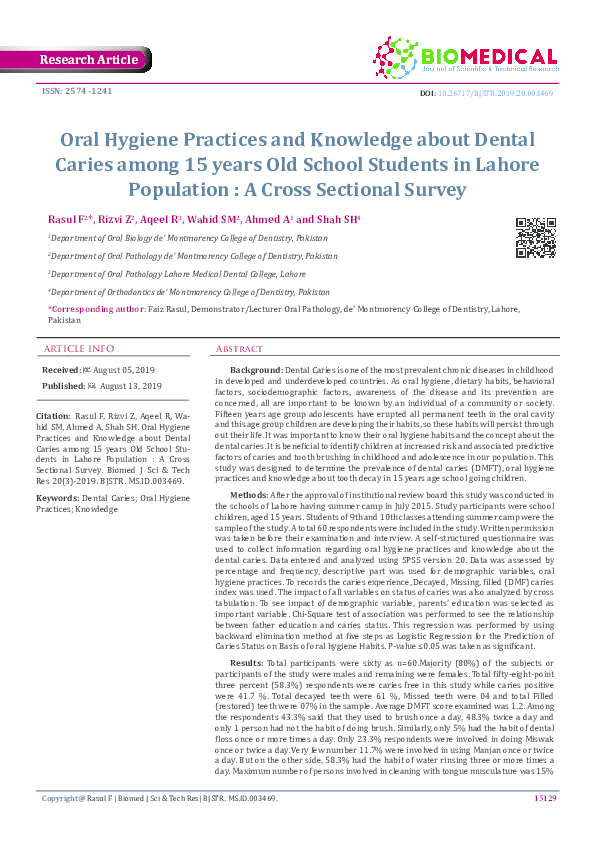 (PDF) Oral Hygiene Practices and Knowledge about Dental Caries among 15 ...