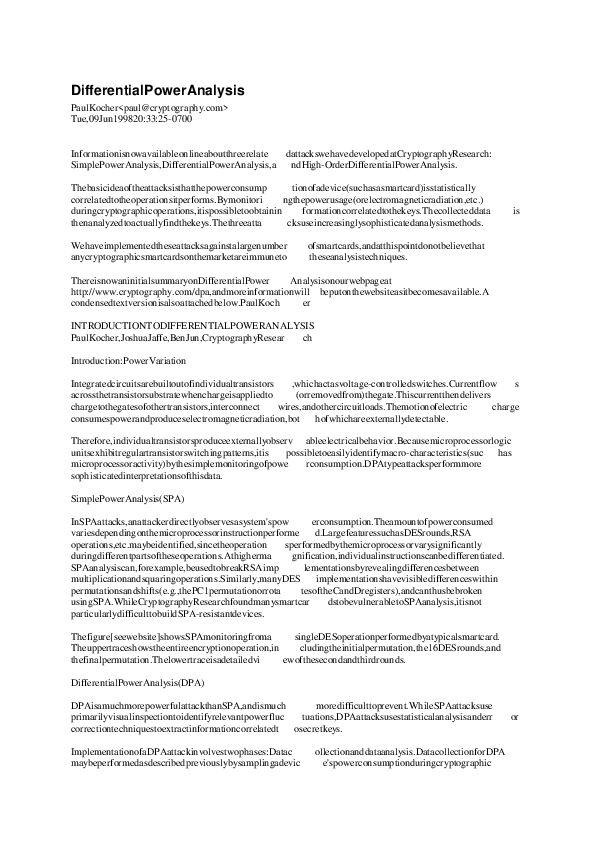 Differential power analysis