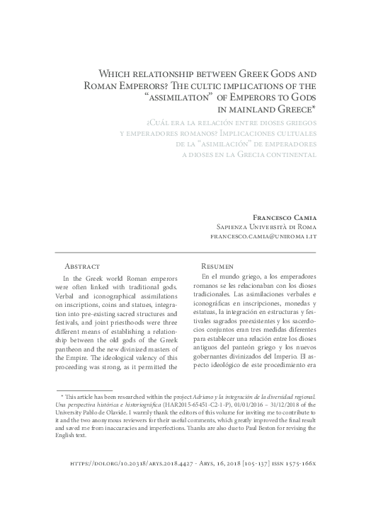 (PDF) Which relationship between Greek Gods and Roman Emperors? The ...