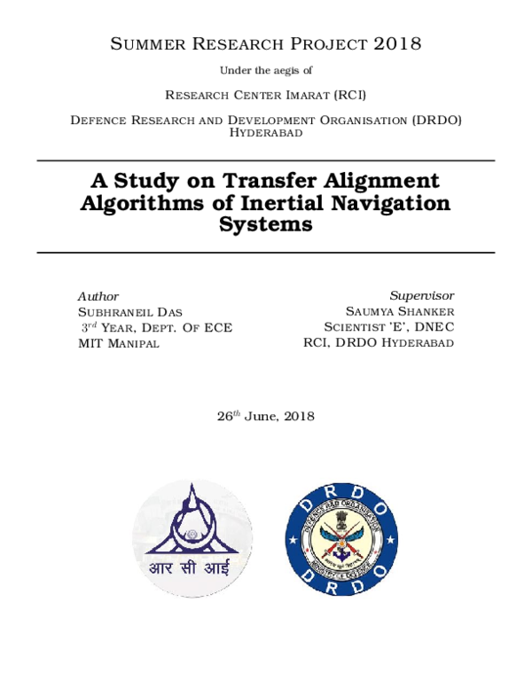 (PDF) A Study on Transfer Alignment Algorithms of Inertial Navigation ...