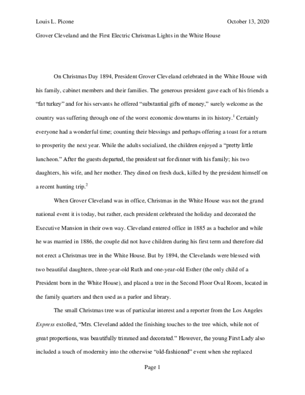 First page of “Grover Cleveland and the First Electric Christmas Lights in the White House”