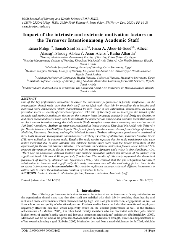 (PDF) Impact of the intrinsic and extrinsic motivation factors on the ...