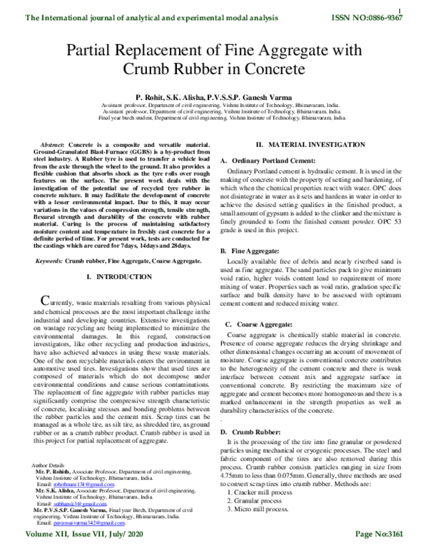(PDF) Partial Replacement of Fine Aggregate with Crumb Rubber in Concrete