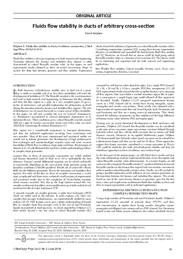 (PDF) Fluids Flow stability in ducts of arbitrary cross-section