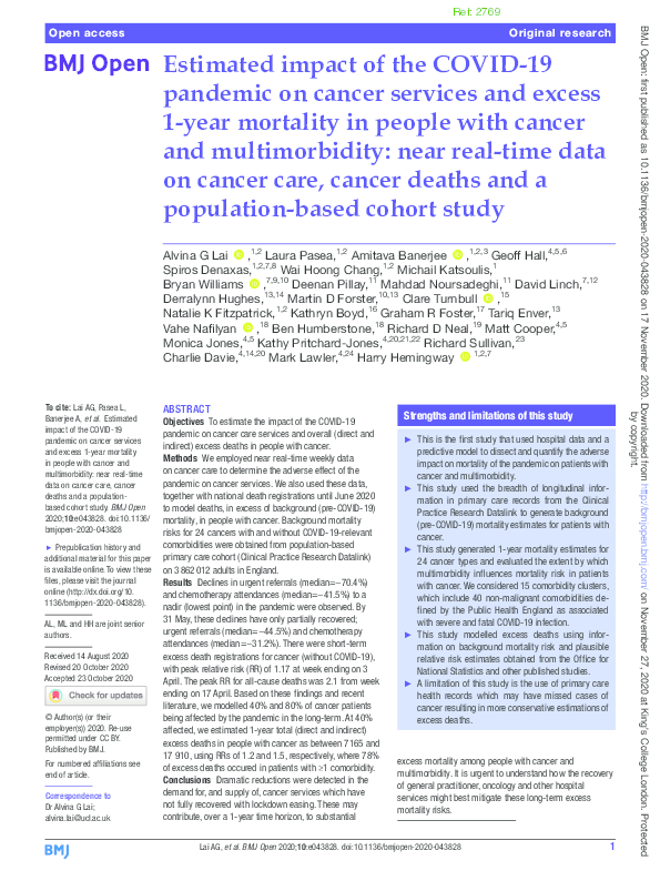 (PDF) Estimated impact of the COVID-19 pandemic on cancer services and ...