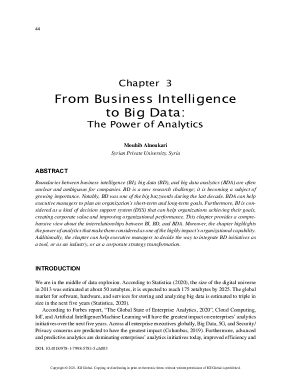 (PDF) From Business Intelligence to Big Data The Power of Analytics