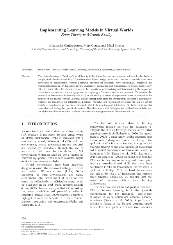 (PDF) Implementing Learning Models in Virtual Worlds From Theory to ...