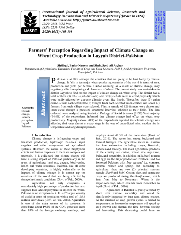 (PDF) Farmers' Perception Regarding Impact of Climate Change on Wheat ...