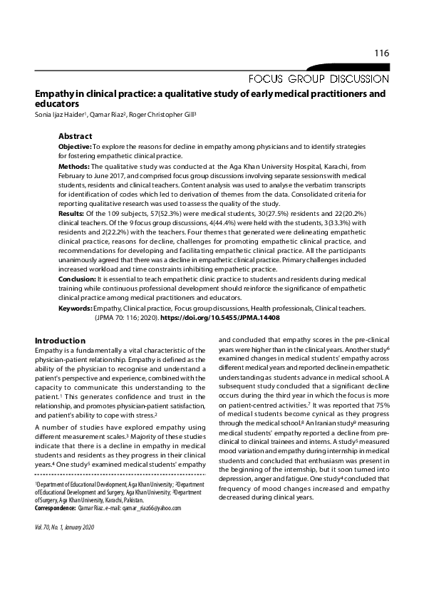 (PDF) Empathy in clinical practice a qualitative study of early medical ...