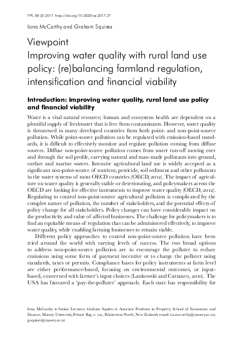 (PDF) Introduction: improving water quality, rural land use policy and ...