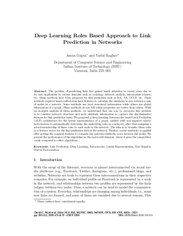 (PDF) Deep Learning Roles Based Approach to Link Prediction in Networks