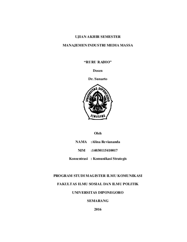 (PDF) UJIAN AKHIR SEMESTER MANAJEMEN INDUSTRI MEDIA MASSA 