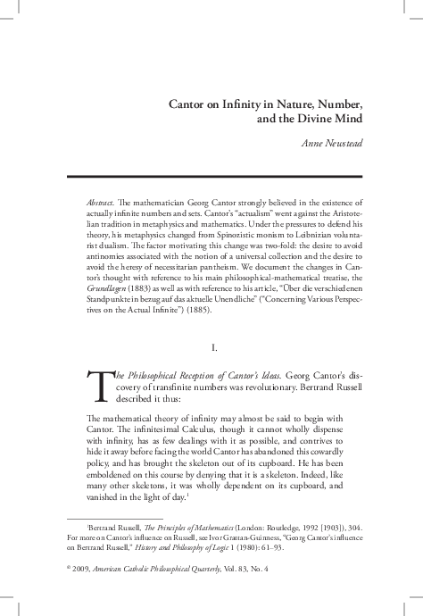(PDF) ‘Cantor on Infinity in Nature, Number, and the Divine Mind’