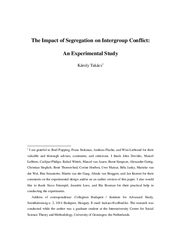 (PDF) The impact of segregation on intergroup conflict: an experimental ...