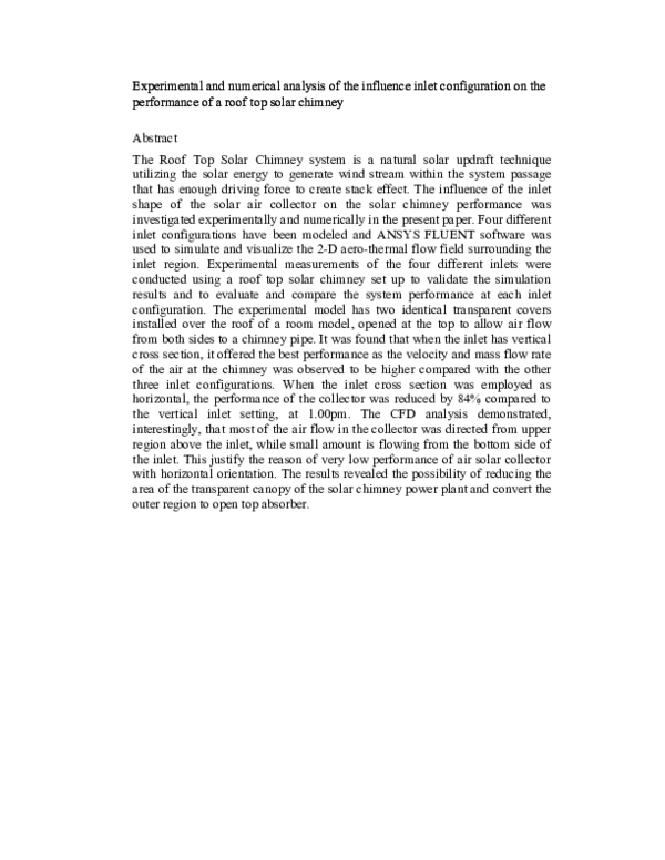 (DOC) Experimental and numerical analysis of the influence inlet ...
