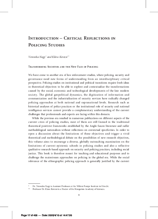 (PDF) Introduction -Critical Reflections in Policing Studies ...