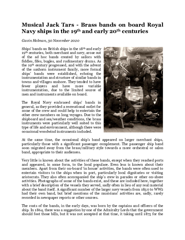 (PDF) Musical Jack Tars Brass bands on board Royal Navy ships in the
