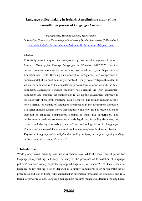 (PDF) Language policy-making in Ireland: A preliminary study of the ...