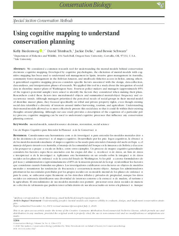 (PDF) Using cognitive mapping to understand conservation planning
