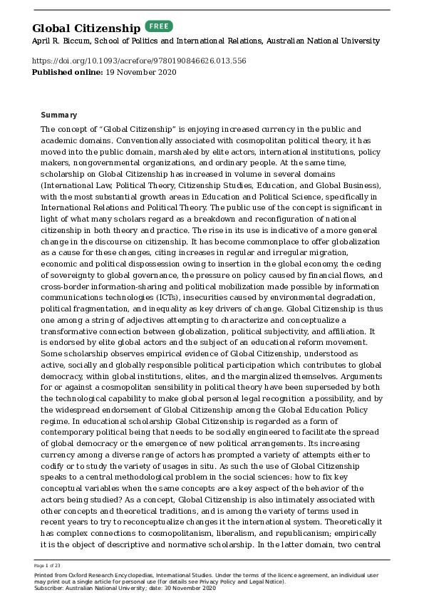 Pdf Global Citizenship