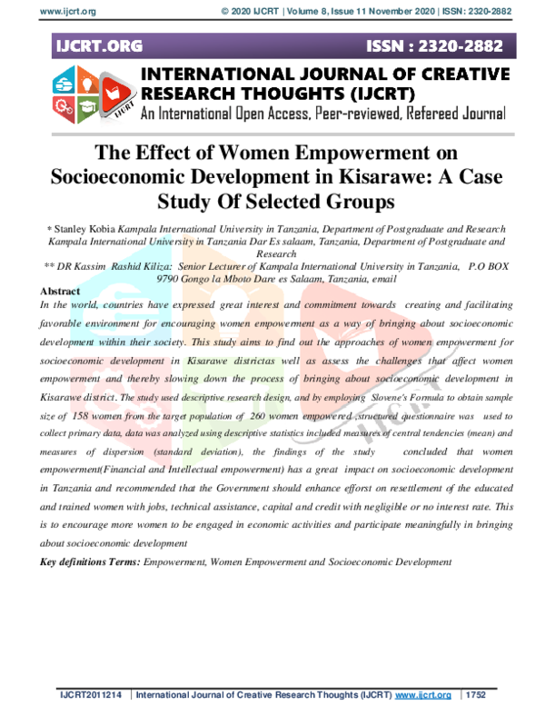(PDF) The Effect of Women Empowerment on Socioeconomic Development in ...