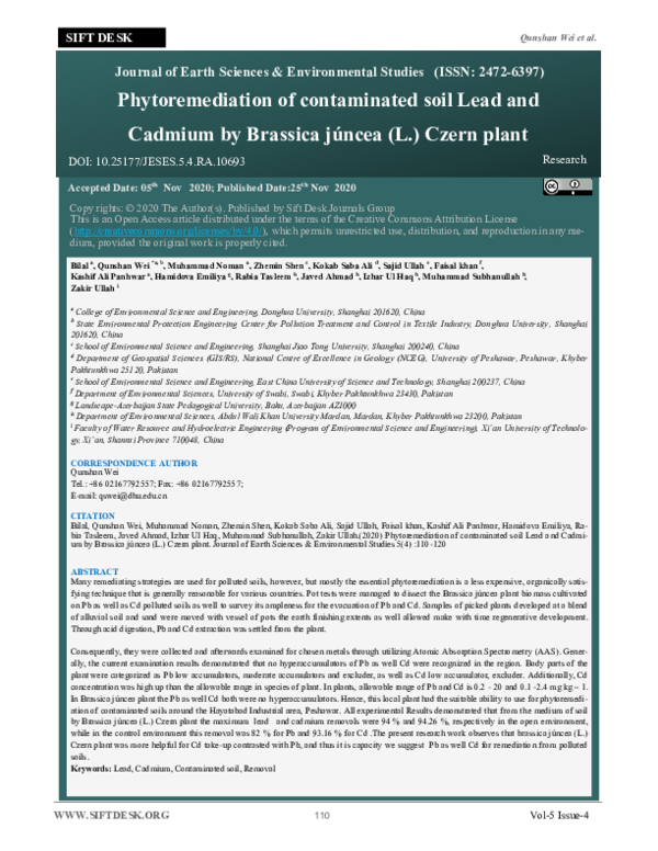 (PDF) Phytoremediation of contaminated soil Lead and Cadmium by ...