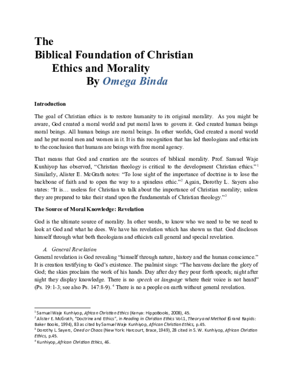 (DOC) The Biblical Foundation of Christian Ethics and Morality Omega